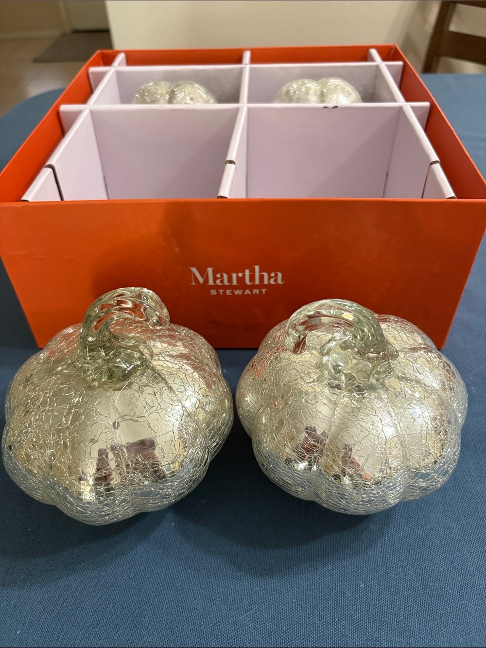 Martha Stewart Silver Crackle Glass Pumpkin Ornaments set!